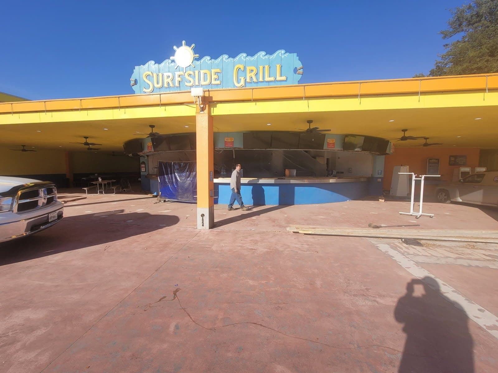 Steel patio cover fabricated for a DFW-area restaurant patio