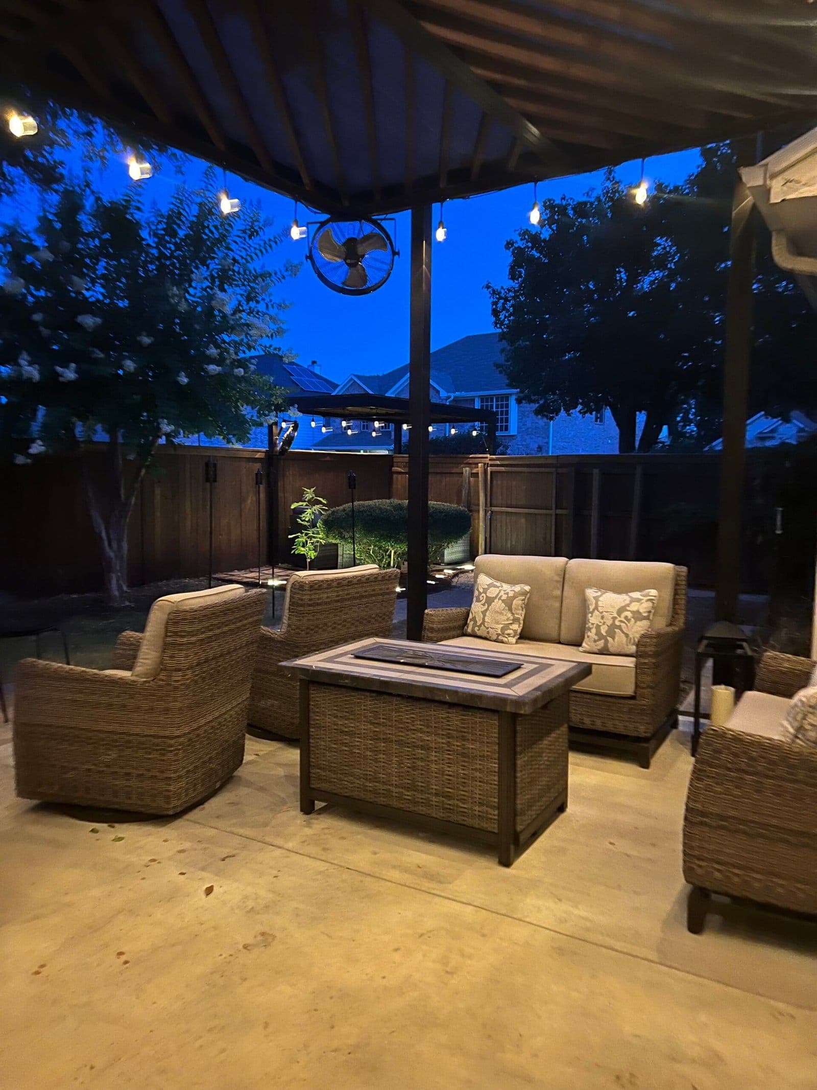 Custom steel pergola installation, additional view