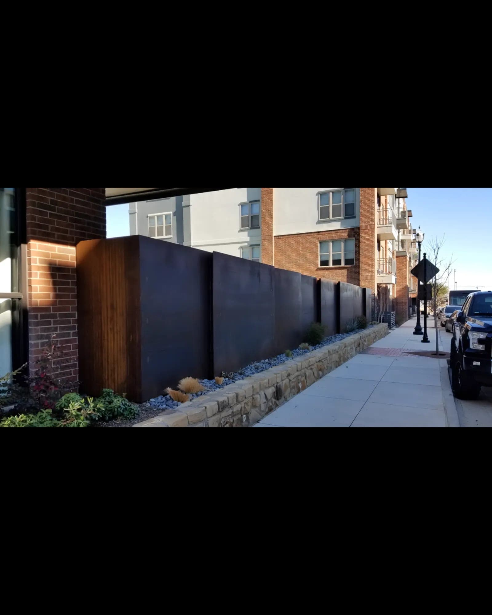 Corten steel wall installation, additional view