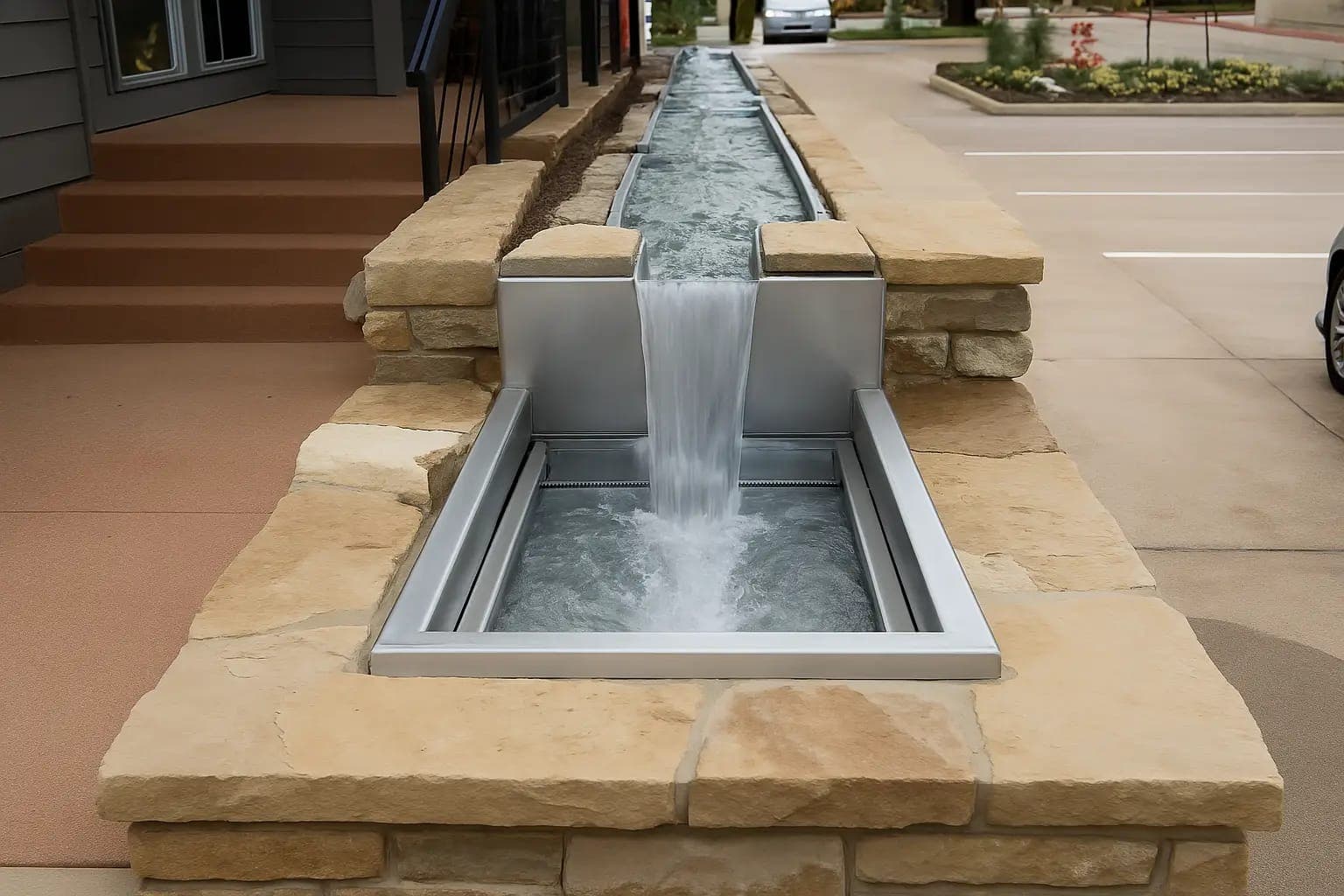 Stainless steel water feature fabricated and installed by M&R Welding